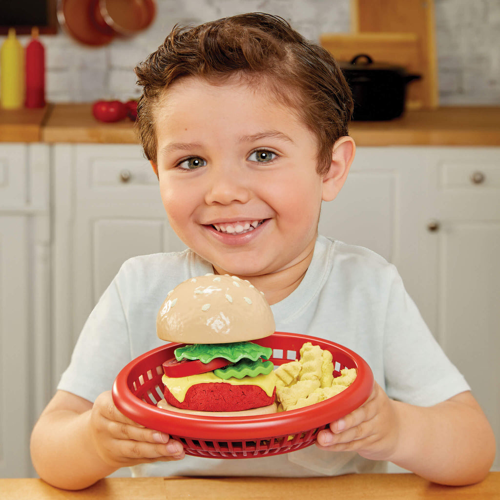 Creative Chefs™ Cheeseburger and Fries Kit - Pretend Cooking Kit with Reusable Burger and Fries Mix with Multi-Step Preparing and Plating