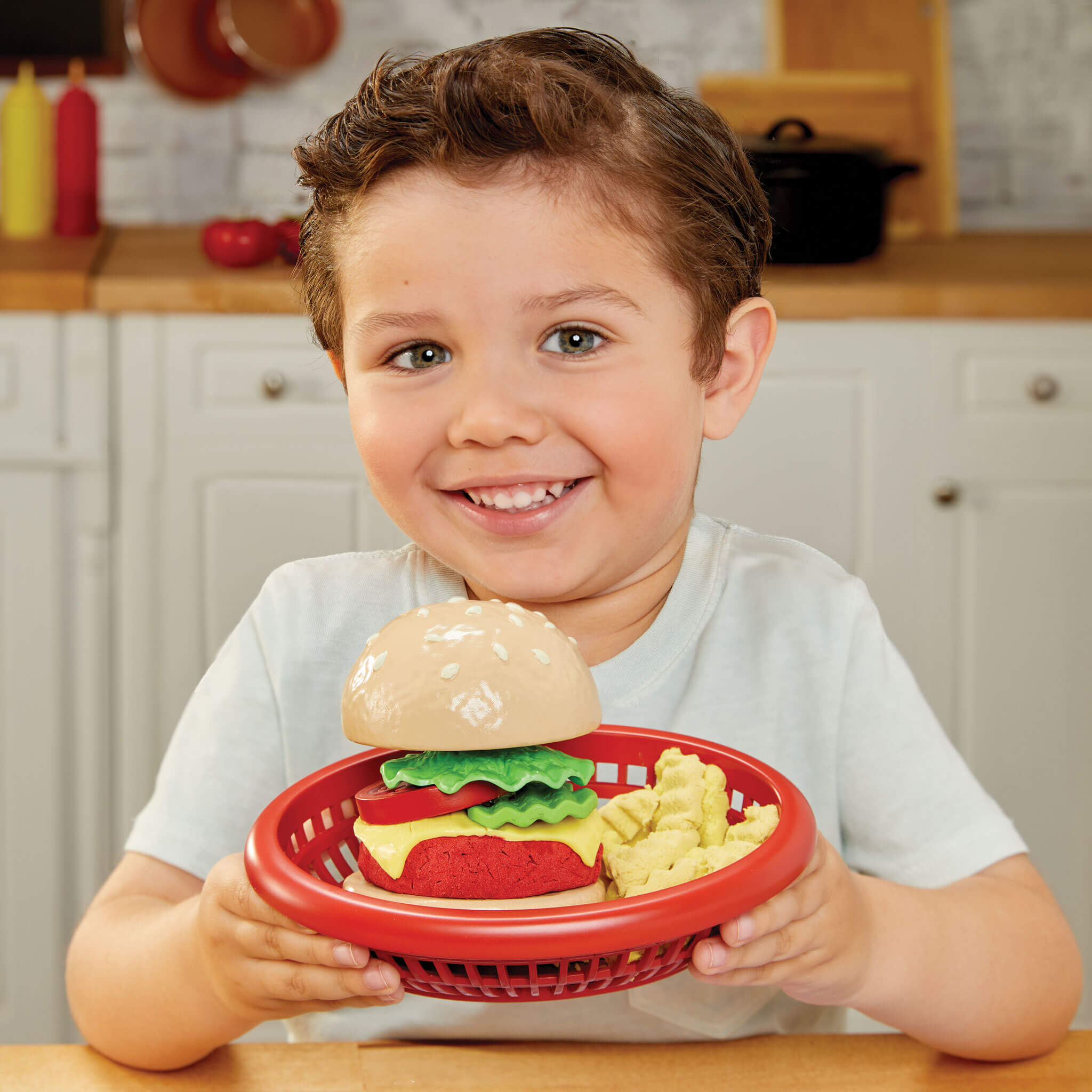 Creative Chefs™ Cheeseburger and Fries Kit - Pretend Cooking Kit with Reusable Burger and Fries Mix with Multi-Step Preparing and Plating