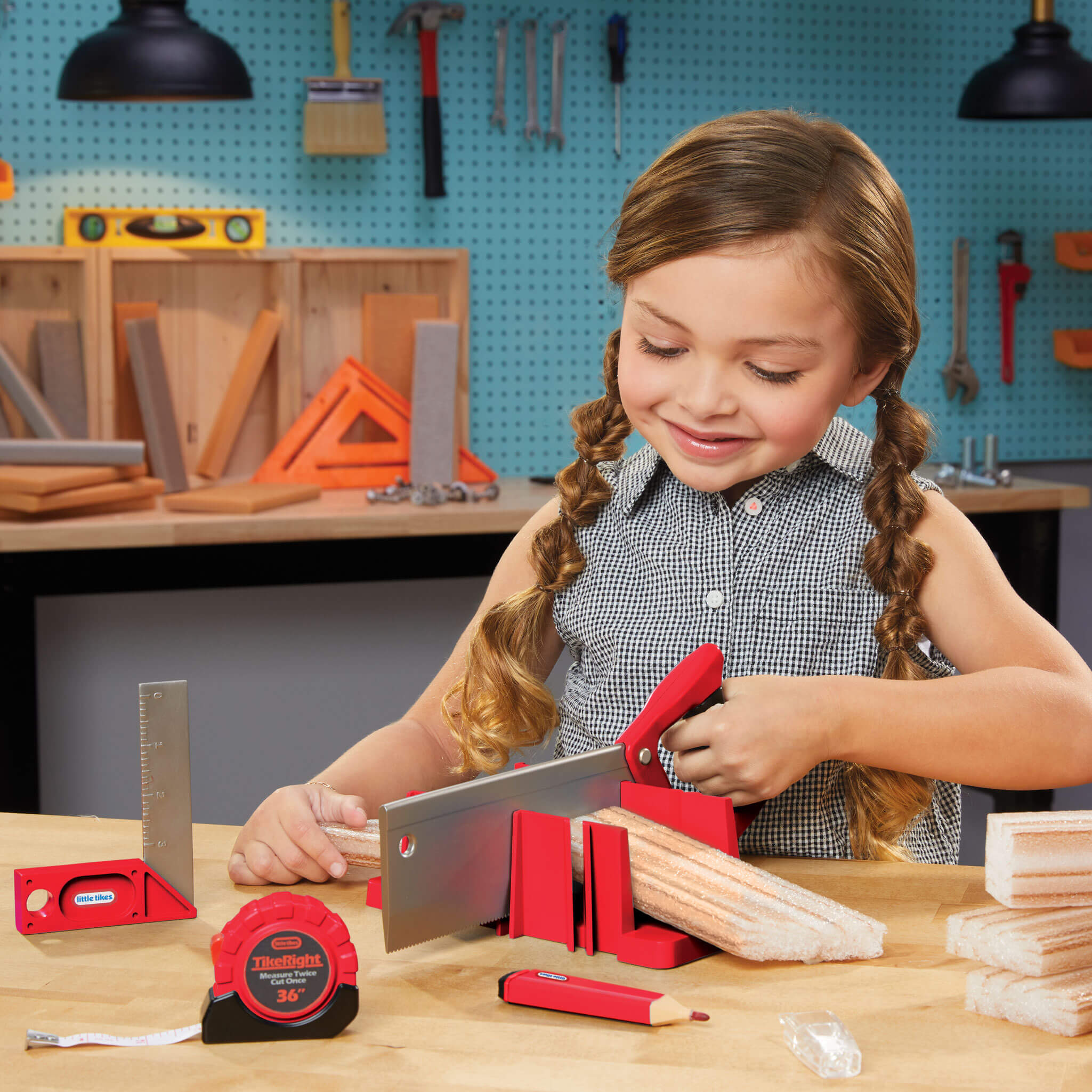 Creative Construction™ Measure and Cut Set - Kids Measuring and Pretend Cutting Workshop Set with Measuring, Marking and Creative Building