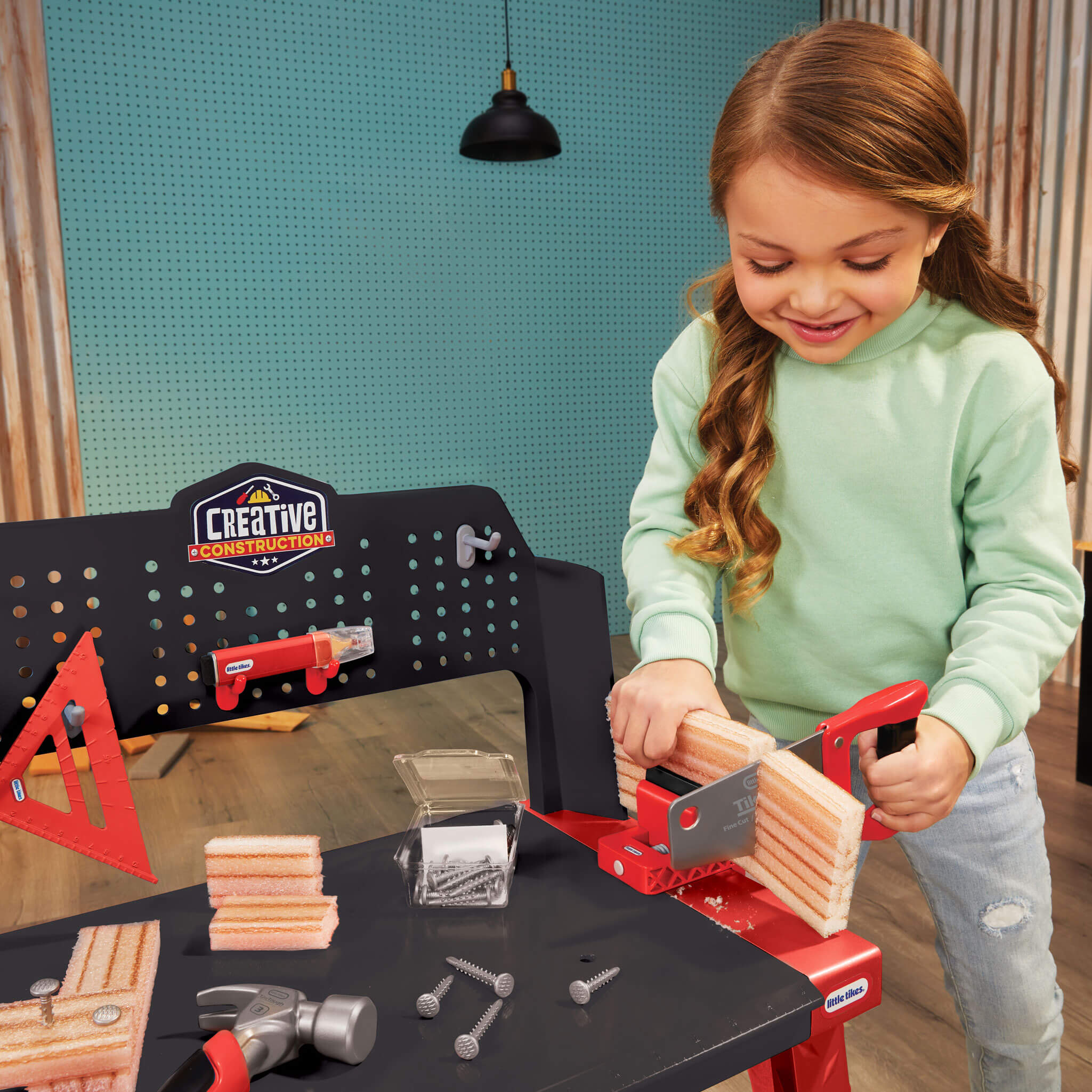 Creative Construction™ Workbench - Realistic Kids Workbench with Tools and Storage with Tool Recognition and Creative Building