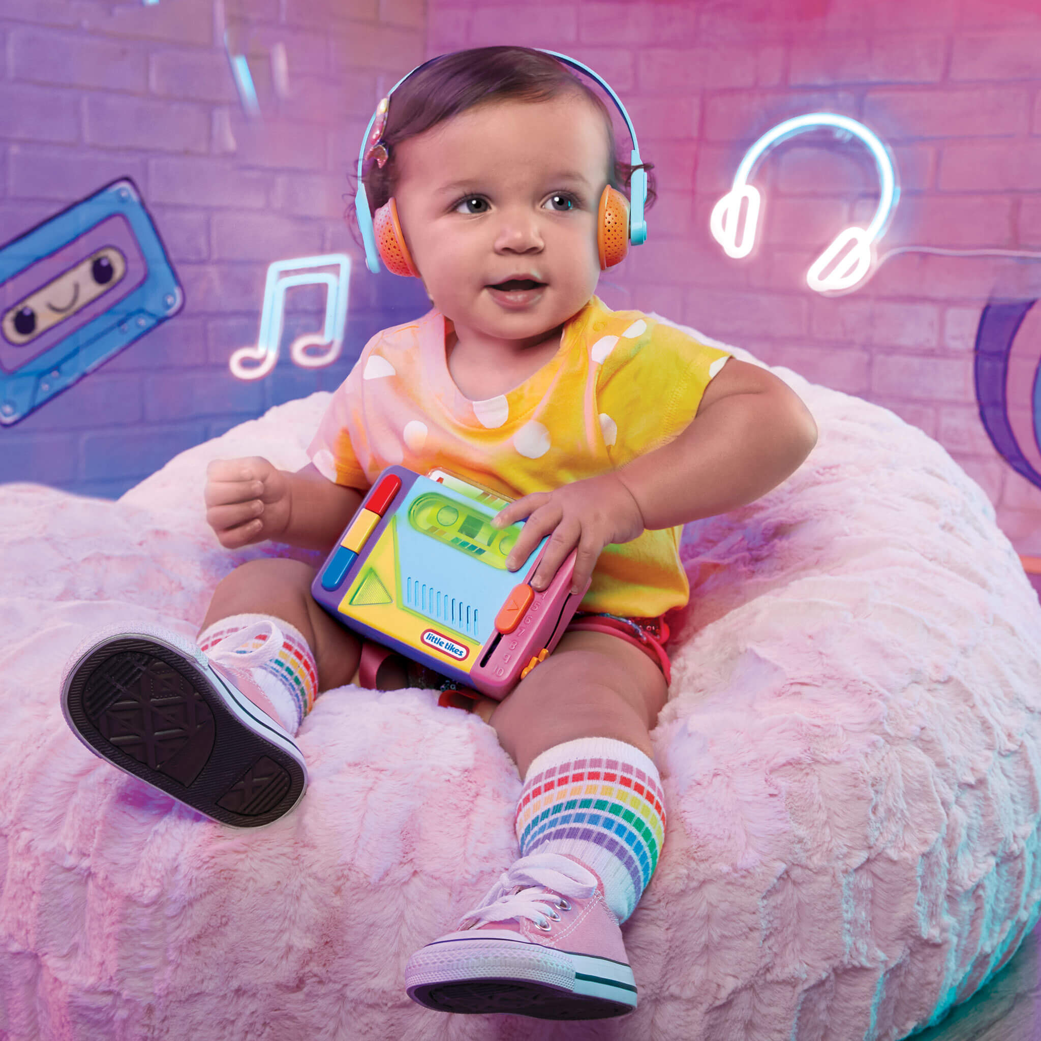 Old School™ Rainbow Remix Music Player - Cassette-Style Light-Up Music Toy with Interactive Lights, Music and Button Play